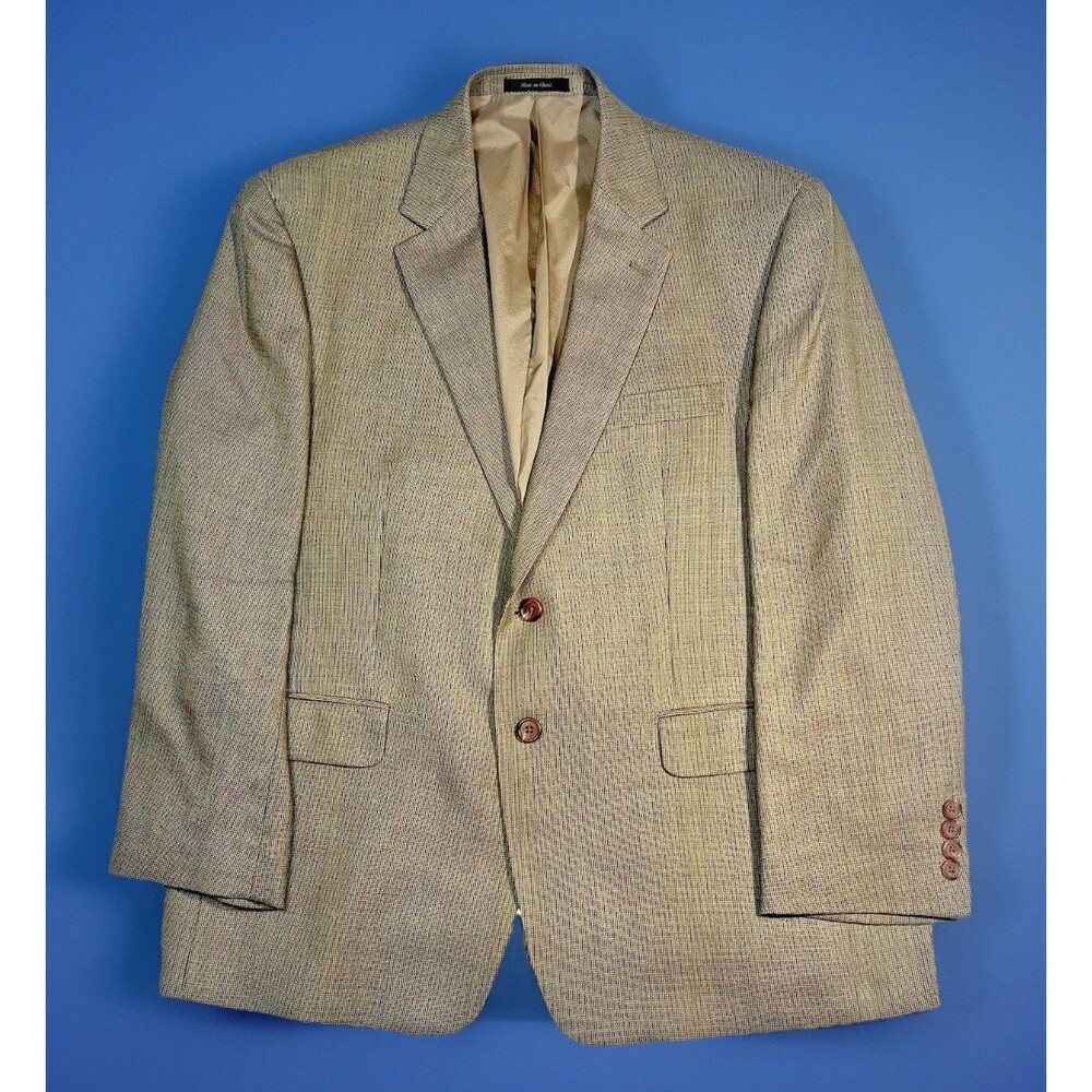 Lauren Ralph Lauren Silk Wool Houndstooth Blazer Suit Jacket Men's 44S Khaki Tan
